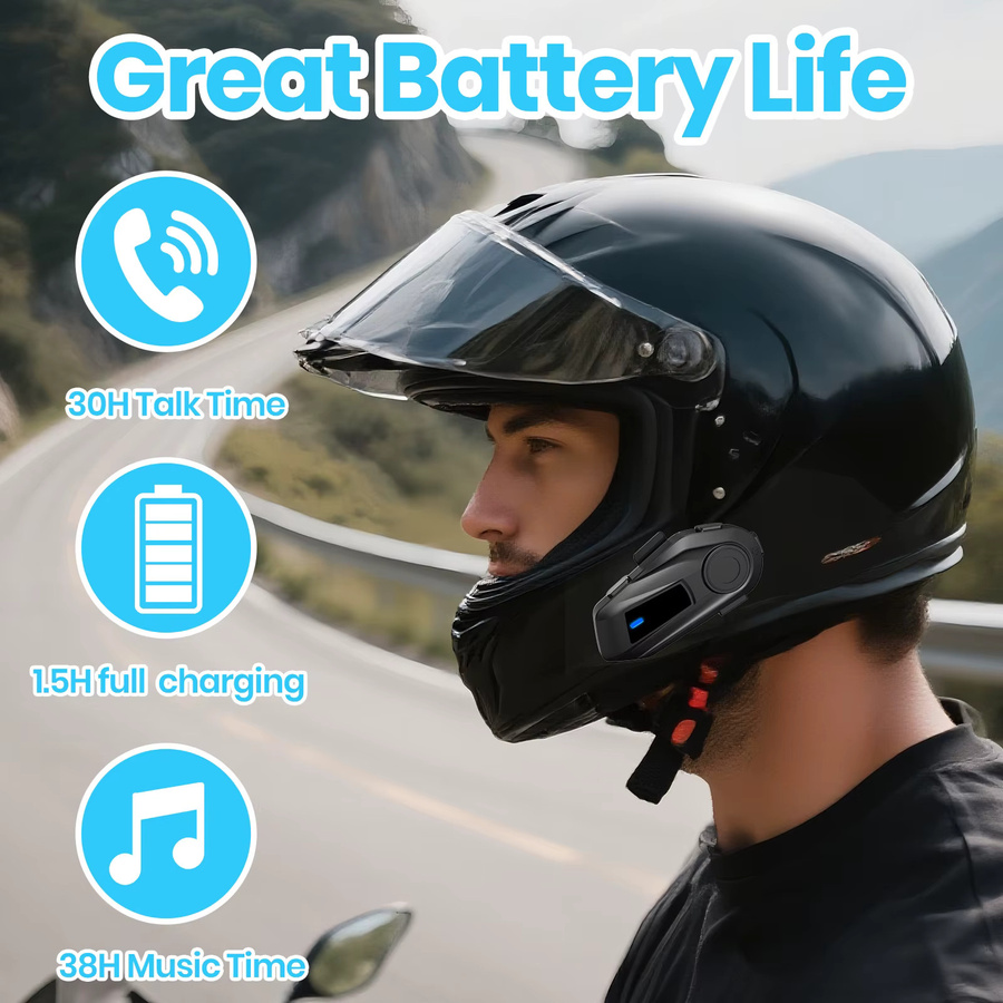 XINOWY BT-S6 Motorrad Bluetooth Helm Headset Intercom mit 1000m Reichweite und Musik-Sharing in Schwarz - Bild 4
