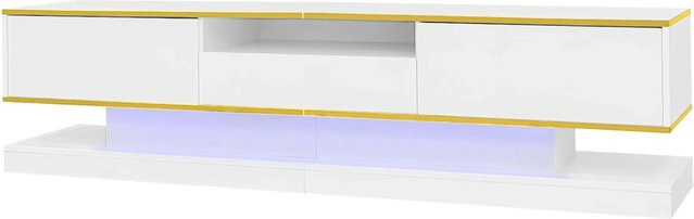 okwish TV Schrank in Weiß mit Hochglanz-Finish, Schubladen, offenen Fächern und integrierter LED-Beleuchtung für dein Wohnzimmer, B/T/H: 180 x 38 x 45 cm - Bild 1