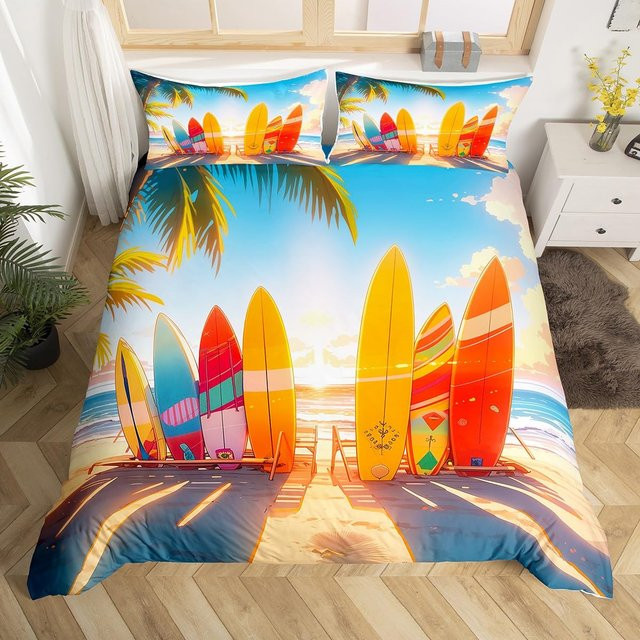 Binchi Outdoor Product Bettwäsche Set Strand Ozean Motiv in Marine und Multicolour, Material Mikrofaser Polyester, B/H: 135 x 200 cm - Bild 1