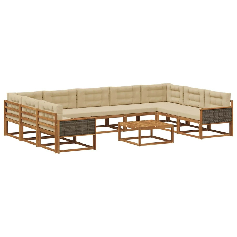 vidaXL Outdoor-Sofagarnitur in L-Form aus Akazienholz mit 10 Kissen, Farbe Natur-Beige - Bild 2
