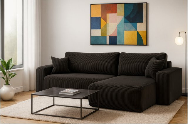 Inter Trading Ecksofa Austin in Anthrazit mit Schlaffunktion und Cord-Bezug - Bild 1