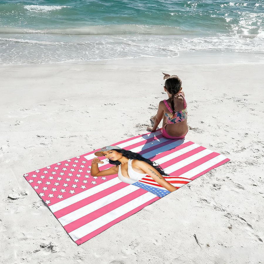 Schnelltrocknendes Strandtuch mit Nicki Minaj Flaggen-Design für Strand, Schwimmbad und Fitness, B: 40 cm, H: 60 cm - Bild 5