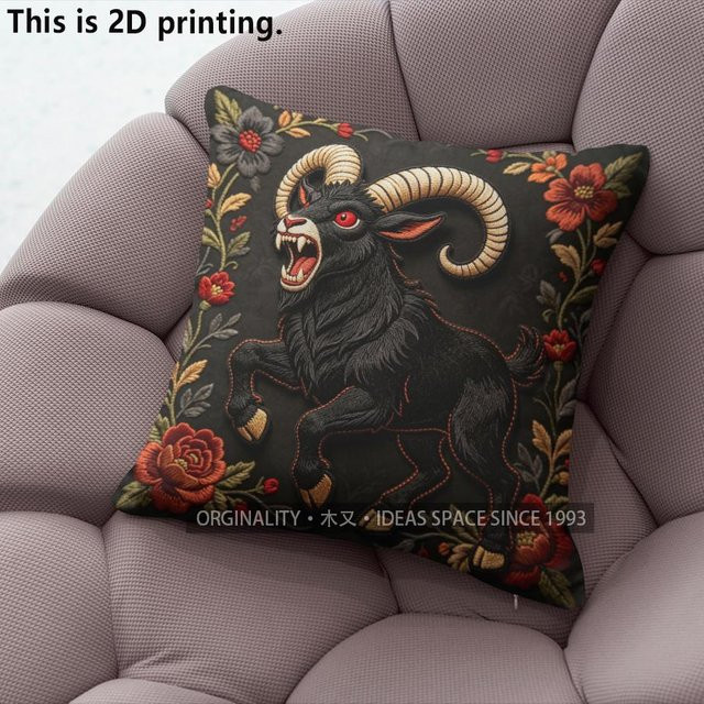 JMG Clothing Kissenbezug mit gotischer schwarzer Ziege und floraler Stickerei, B/B/H: 50 x 50 x 50 cm - Bild 1