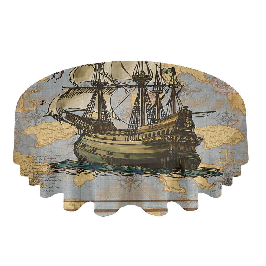 Wasserdichte Tischdecke mit Vintage Segelboot und Anker Motiv sowie 4 passende Tischsets für Hochzeit und Party - Bild 2