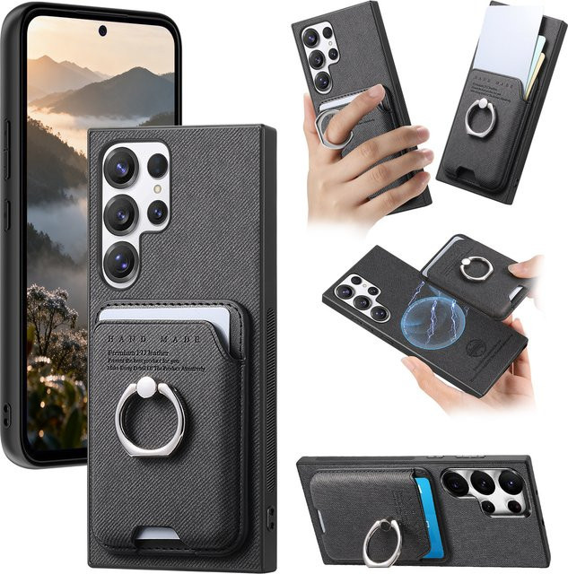 Magnetische Lederhülle mit 360° Ring-Kickstand und Kartenfach für Samsung Galaxy S26 Ultra, S25, S24 Plus sowie A57, A37, A27, A17, A07 und A56, A36, A26, A16 in Grün - Bild 1