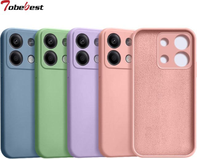 Quadratische Flüssigsilikonhülle für Xiaomi Redmi Note 13 Pro Plus 4G und 5G mit Kameraschutz in Blau und Multicolour - Bild 1