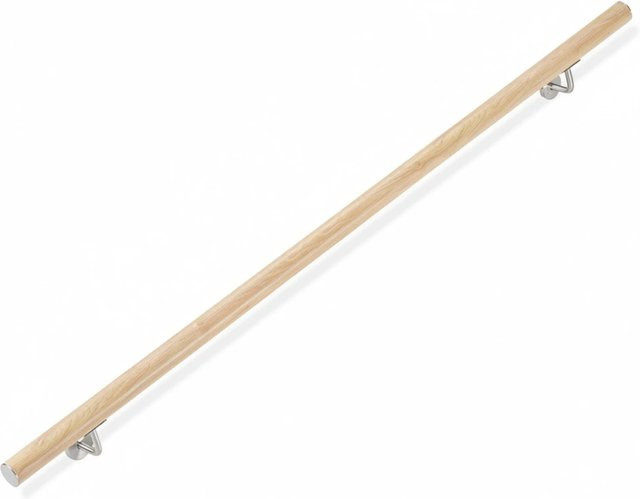 Relaxdays Handlauf aus Aluminium in Buche-Optik, rund, braun, Länge: 150 cm, Durchmesser: 4,2 cm, inklusive Wandhalterungen - Bild 1