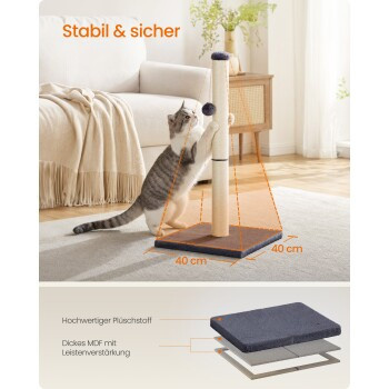 FEANDREA Kratzbaum für Katzen aus natürlichem Sisal mit integriertem Spielzeug, dunkelgrau, H x B x T: 84 x 40 x 6,2 cm - Bild 2