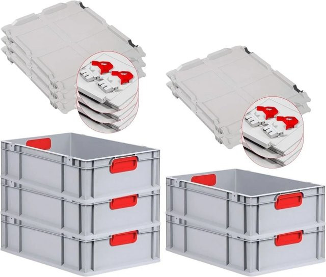 PROREGAL Spar Set 5x Eurobox Nextgen Color mit Scharnierdeckel und Schiebeschnappverschlüssen, Farbe Rot, H x B x T: 17 x 40 x 60 cm - Bild 1