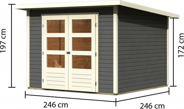 Gartenhaus Holz STOCKACH 4 Flachdachhaus in Terragrau B/T: 246 x 246 cm, Wandstärke: 19 mm - Bild 1