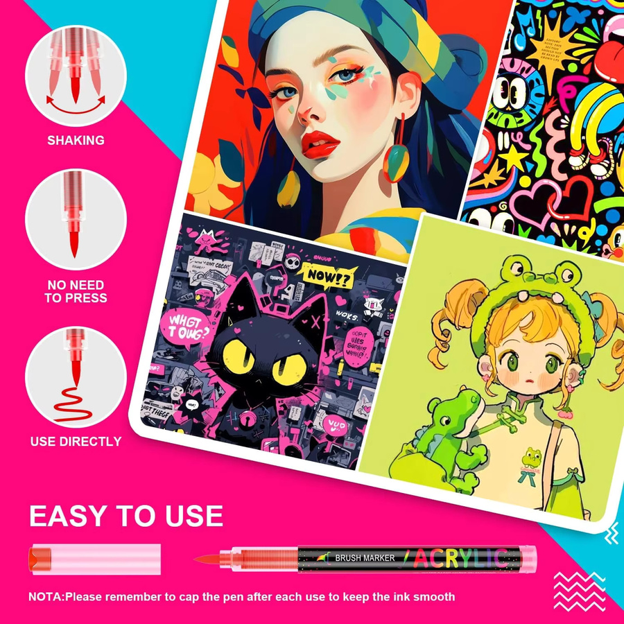 Professionelle Acryl-Farbmarker Set mit 100 Farben und weicher Pinselspitze für DIY-Bastelarbeiten in Multicolour - Bild 5