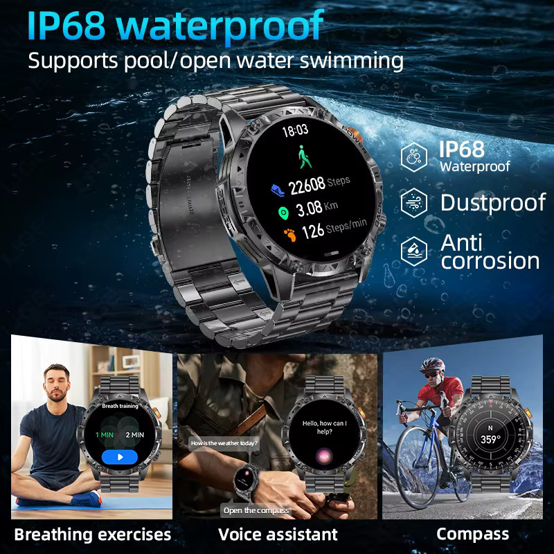 LIGE Outdoor Sport Smartwatch für Herren in Schwarz mit 1000mAh Akku, Bluetooth-Anruffunktion, wasserdicht und integrierter Taschenlampe - Bild 4