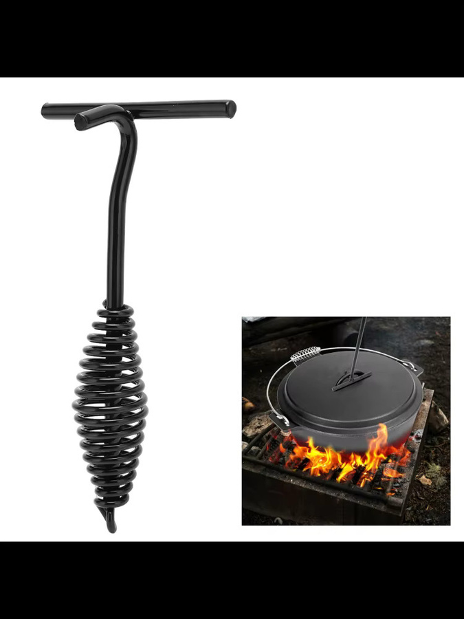 Qiilu Dutch Oven Deckelheber aus Gusseisen mit Spiralgriff in Schwarz, Durchmesser: 19,5 cm - Bild 4