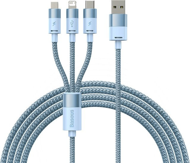 Baseus StarSpeed 3in1 Ladekabel USB-A auf Lightning, Micro-USB und USB-C, 20W, 1,2m, Blau - Bild 1