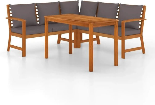 vidaXL 4-teilige Garten-Essgruppe aus Massivholz Akazie in Braun mit grauen Kissen - Bild 1