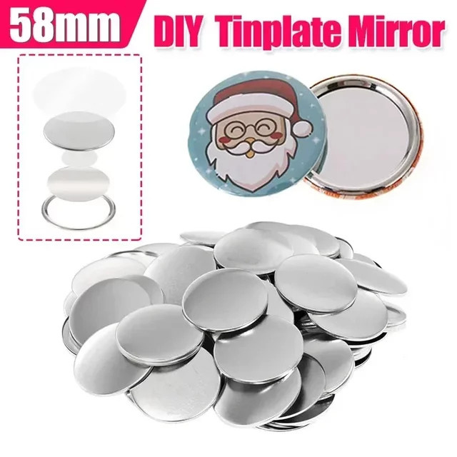 100 Stück Mini Taschenspiegel 58 mm aus Metall in Silber und Multicolour für DIY Button Maker Maschinen - Bild 1