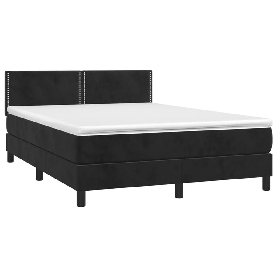 vidaXL Boxspringbett mit Matratze in Schwarz, Hybrid-Bett mit LED-Unterbettbeleuchtung und USB-Ladeport aus Samt, B/T: 140 x 200 cm - Bild 2