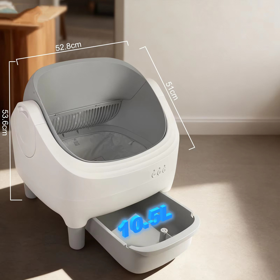 MIAOERDUO Selbstreinigende Katzentoilette in Weiß mit App-Echtzeitüberwachung, Sicherheitssensoren und Aromatherapie-Reinigungsbürste, geeignet für Tofu- und Mischstreu, 75l - Bild 2