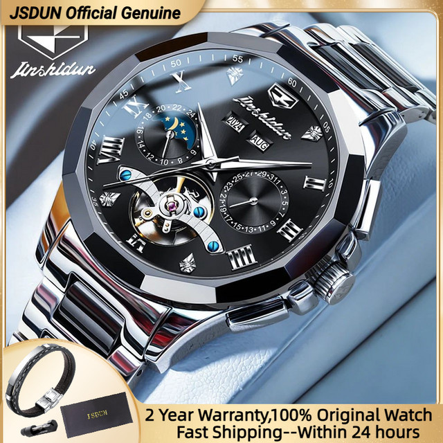 JSDUN Skelett-Chronograph, Automatik, Edelstahl, Keramikarmband, Herren - Bild 1