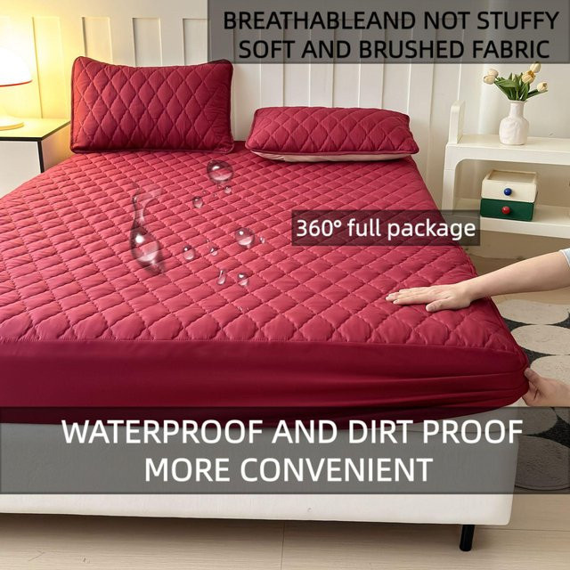 Chose One Matratzenschoner gesteppt, wasserdicht und antibakteriell, Farbe: Weinrot, B/T: 160 x 200 cm - Bild 1