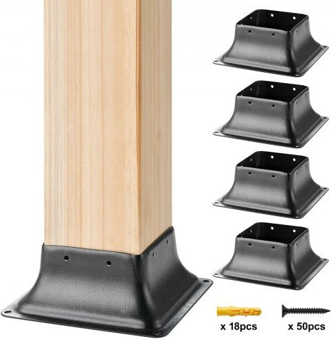 VEVOR Pfostenhalterung aus Stahl in Schwarz, 4er-Set Heavy Duty Pfostenbeschlag für Holzpfosten, B/T: 101,6 x 101,6 mm, Innenmaß: 91 x 91 mm - Bild 1