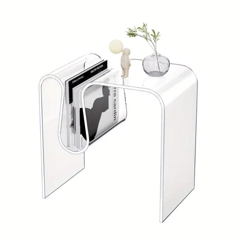 LIUSHADUOLA Glam Acryl-Beistelltisch in Transparent, moderner M-förmiger Couchtisch aus Kunststoff mit glänzender Oberfläche - Bild 2