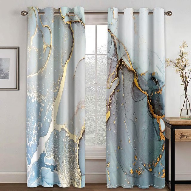 2-teiliges Yiran Furniture Vorhangset mit Marmor-Design in Rosa, Gold und Grau, halbtransparent, Polyester, B/H: 250 x 250 cm - Bild 1