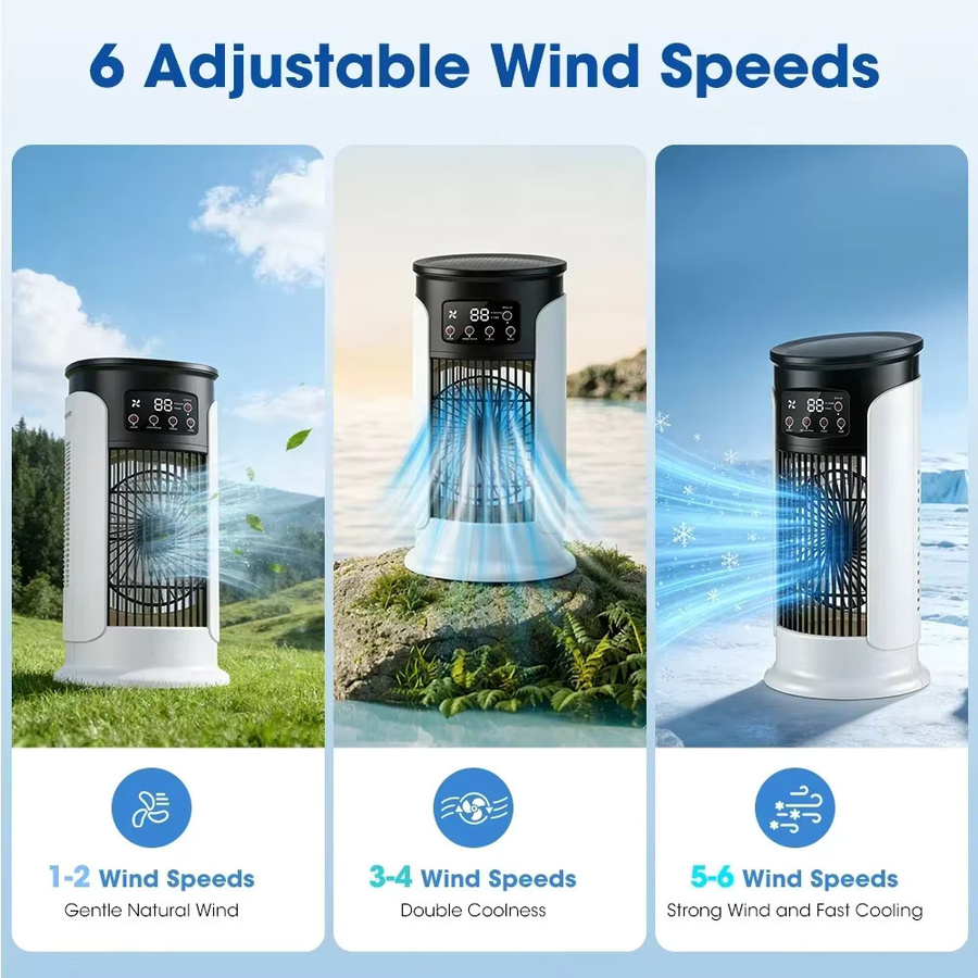 AFDEAL Tragbarer Klimaanlagen-Ventilator mit Luftbefeuchter und LED-Display in Weiß - Bild 2
