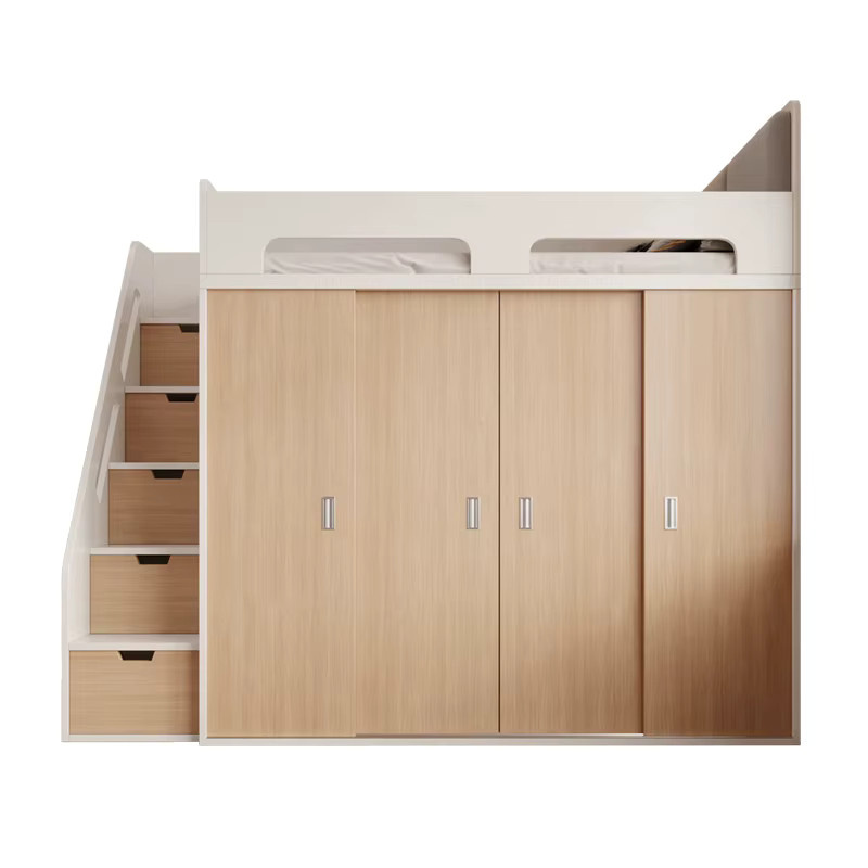 MODX Massivholz-Hochbett für Kinder mit Kleiderschrank und Treppe in Weiß Matt - Bild 2