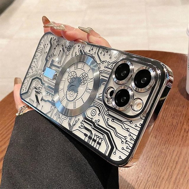 Yiran MagSafe Mechanische Getriebe Schutzhülle für iPhone 11 bis 16 Pro Max Transparent Grau - Bild 1