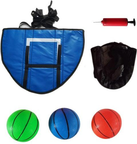 MUQZI Trampolin-Basketballkorb mit 3 Bällen und Pumpe, blau, 4-teiliges Set - Bild 1