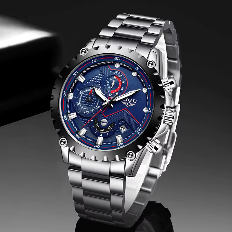 LIGE Chronograph, Quarz, Edelstahl, Blau, Herren - Bild 4