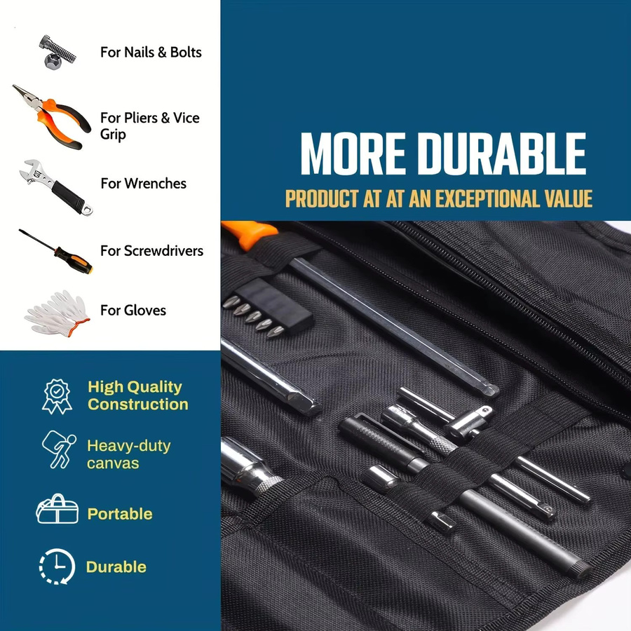 WOZOBUY Roll-Up Werkzeugtasche aus wasserdichtem Canvas in Orange mit 22 Taschen für Elektriker und Kunsthandwerk, B/H/T: 58,5 x 35,5 x 15,0 cm - Bild 5