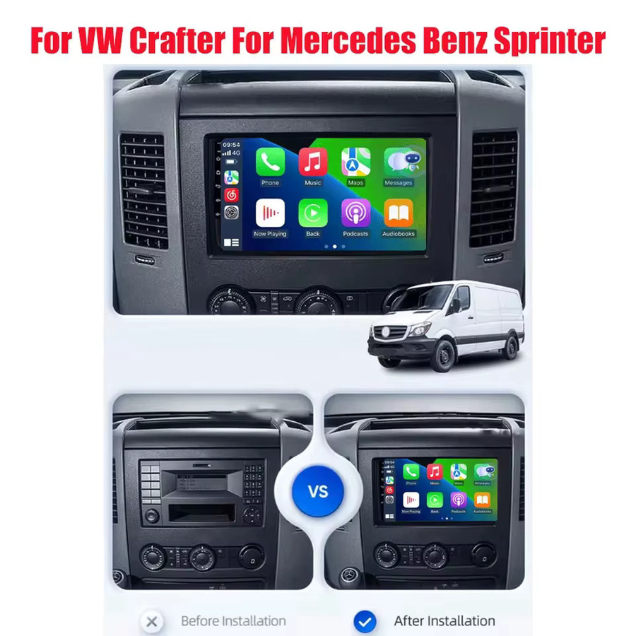 TIEYEZ Android 16 Autoradio mit 10 Zoll Display für VW Crafter und Mercedes Benz Sprinter, Multimedia-Videoplayer mit GPS, WiFi, 4G, CarPlay und DSP, Farbe: Schwarz - Bild 2