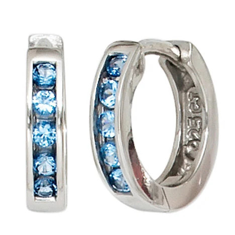 Colfem Creolen 925 Silber, Zirkonia blau - Bild 1