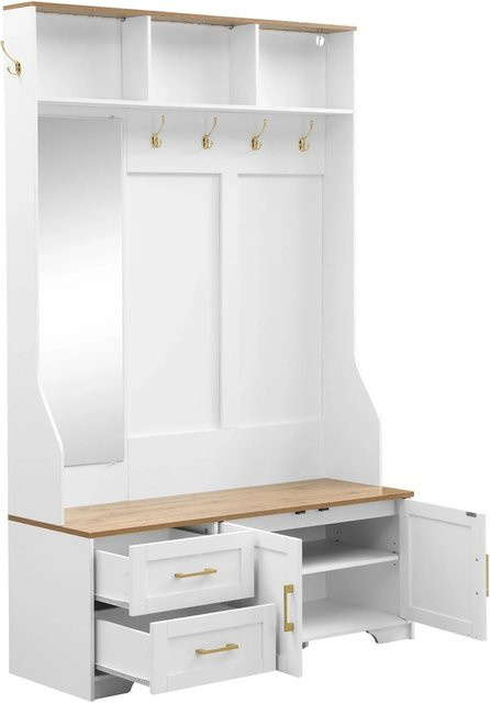 okwish Garderoben Set mit LED Beleuchtung, Spiegel und Schuhschrank in Weiß, B/T/H: 120 x 40 x 187 cm - Bild 1