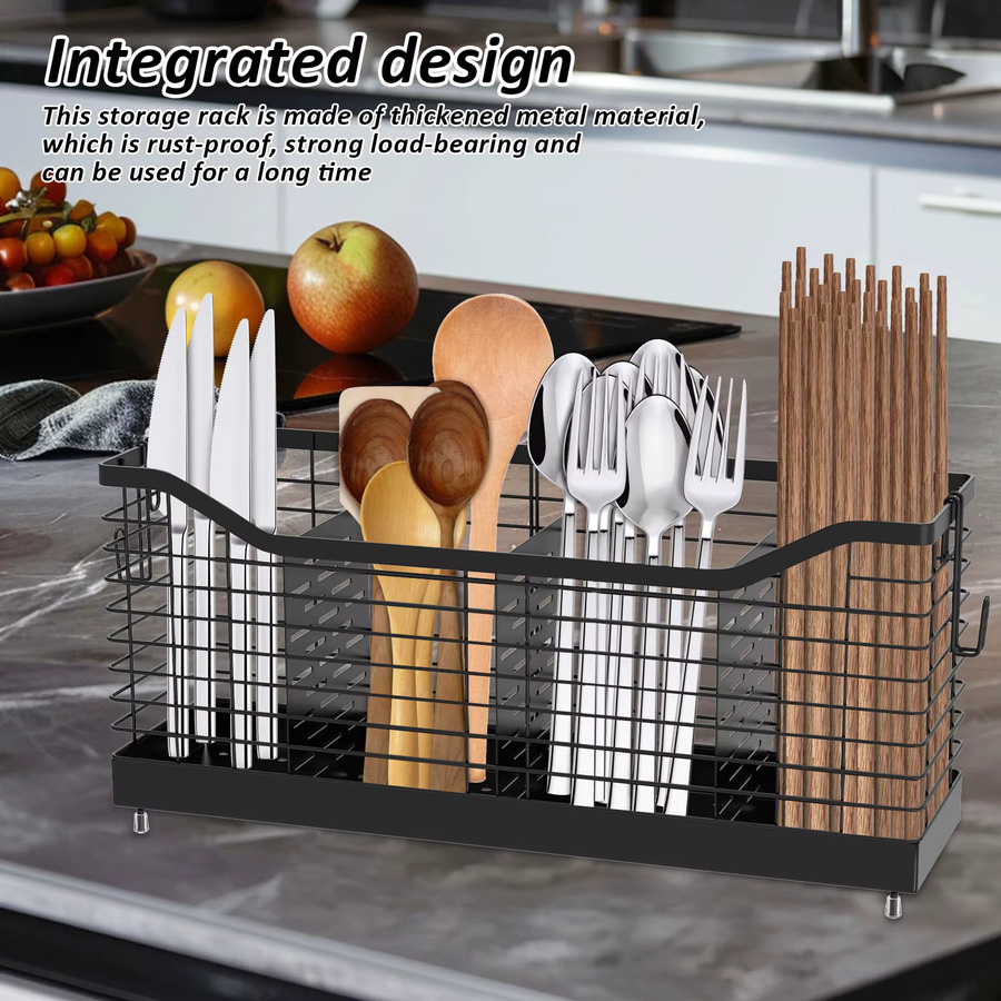 Willstar Besteckhalter und Utensilien-Organizer aus Metall in Schwarz, Aufbewahrungskorb für Küchenbesteck mit großem Fassungsvermögen, B/H/T: 48,0 x 40,0 x 18,7 cm - Bild 2
