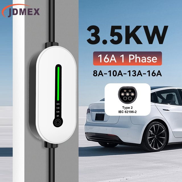 JDMEX TYP 2 EV-Ladegerät Tragbares 3,5 kW Elektroauto Ladegerät 16 A 1 Phase mit EU-Stecker und IEC 62196-2 Ladekabel in Weiß - Bild 1