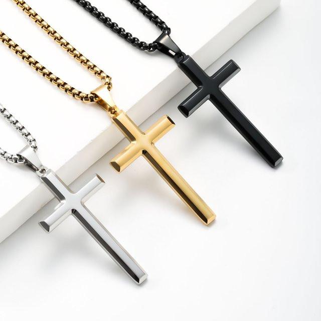 INGCHAU Halskette, Edelstahl, Silber, Herren, Jesus Kreuz - Bild 1