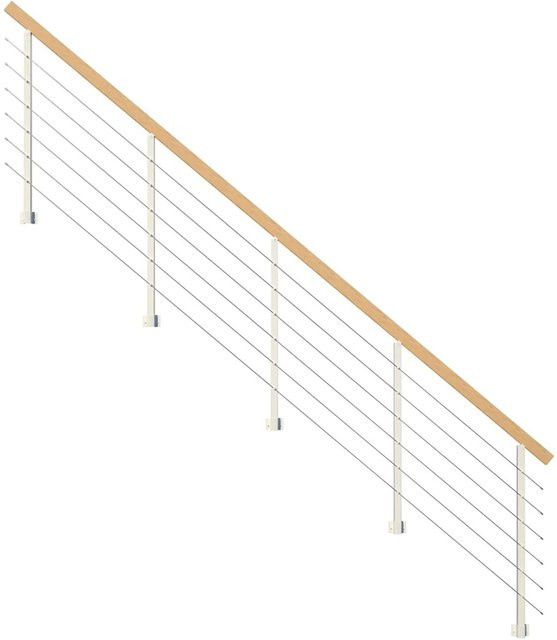 StarWood Metallgeländer Kos mit Rechteckhandlauf in Eiche und Weiß, Edelstahl und Holzoptik, Länge: 275 cm - Bild 1
