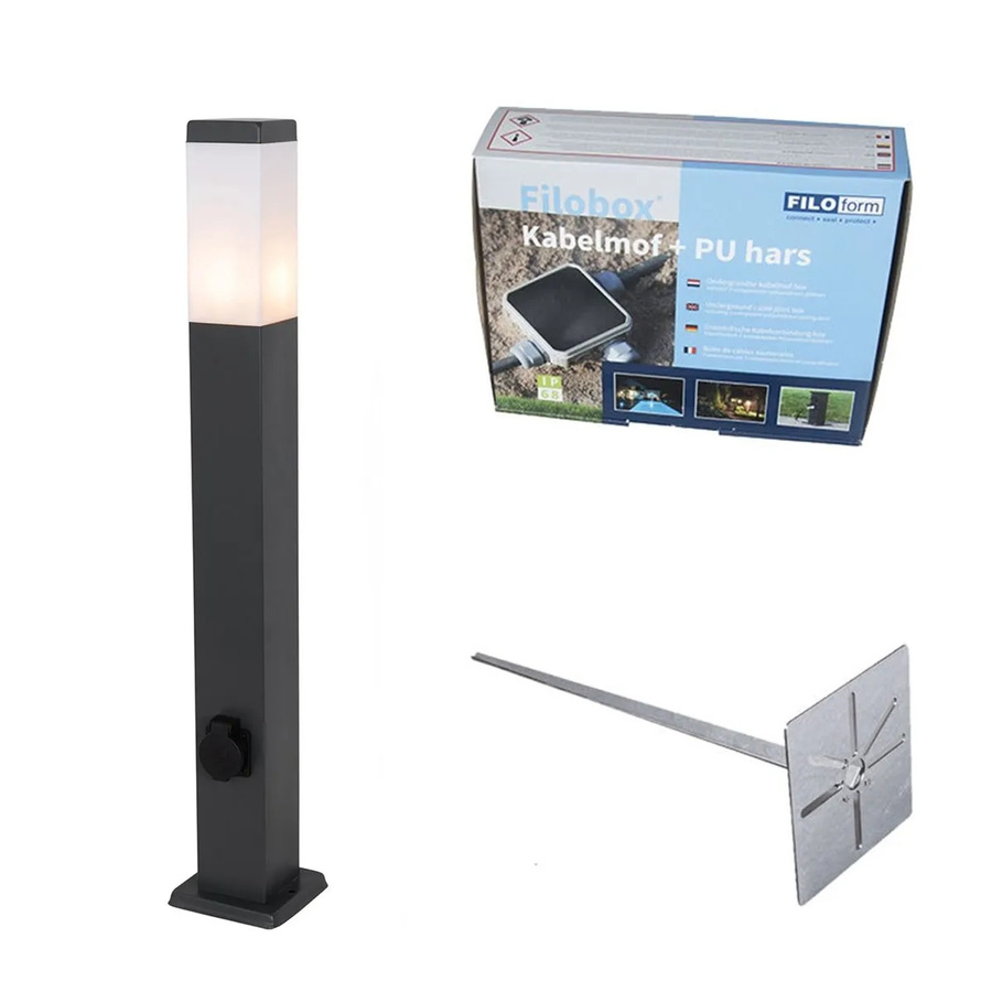 QAZQA Malios Außenleuchte Poller Dunkelgrau, Höhe: 80 cm, IP44, dimmbar - Bild 2