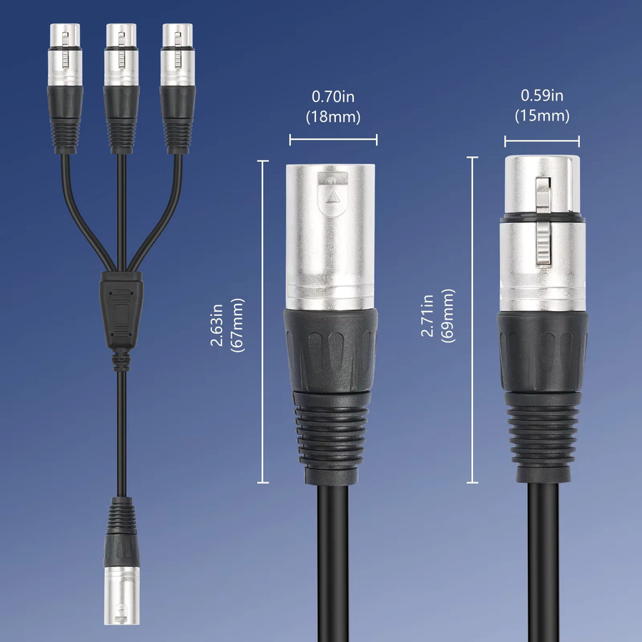 ALLOYSEED 3-poliges XLR Y-Splitterkabel, Stecker auf 3 Buchsen, geflochtenes und abgeschirmtes Audiokabel in Schwarz - Bild 6