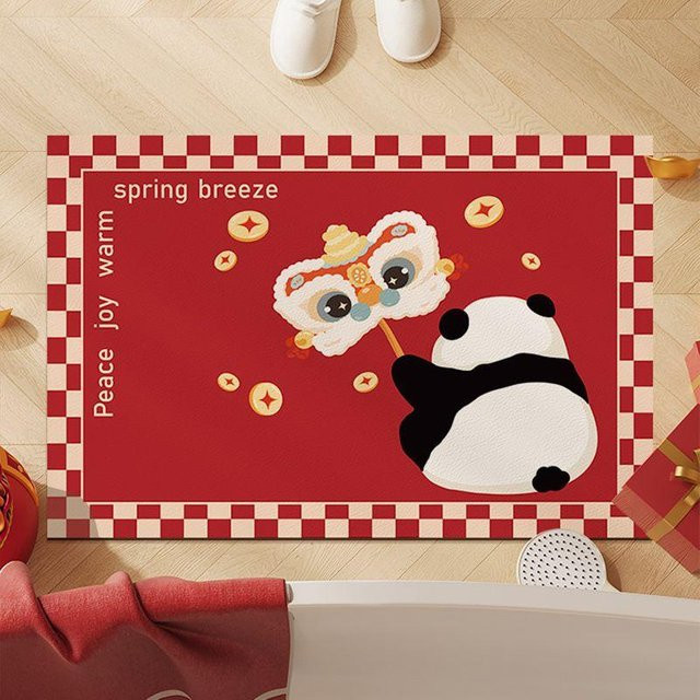Yiran Furniture Badezimmer-Fußmatte mit Cartoon-Design, schnelltrocknend und wasserabsorbierend, Anti-Rutsch-Bodenmatte, beige/rot, B/H: 60 x 40 cm - Bild 1