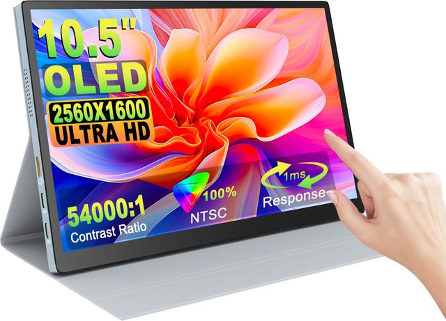 Pisichen OLED 2,5K tragbarer Monitor mit Touchscreen, 10,5 Zoll, QHD, 100 % DCI-P3, Schwarz - Bild 1