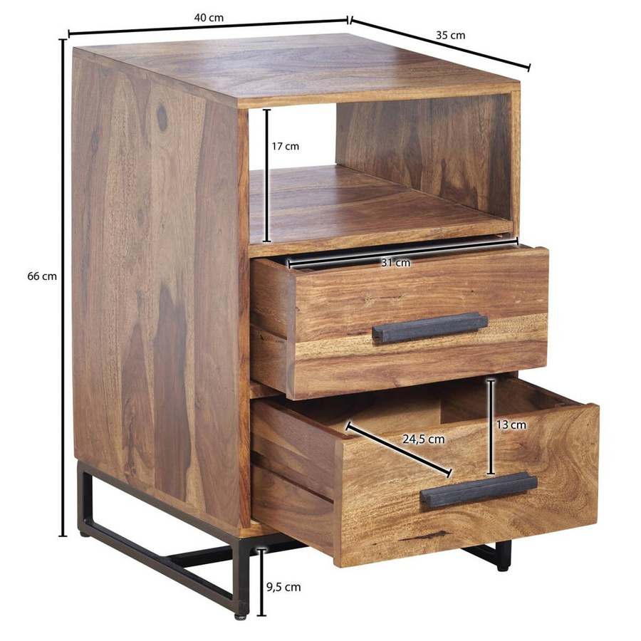 Wohnling Nachttisch aus Sheesham-Holz und Metall in Braun und Schwarz, B/H/T: 40 x 66 x 35 cm - Bild 2