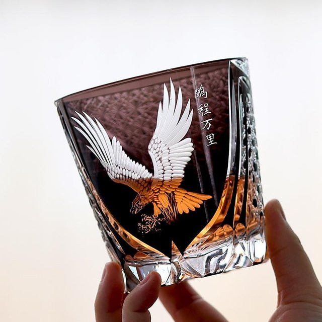 Yiran Furniture Old Fashioned Whiskyglas mit Adler Muster, transparent, 320 ml - Bild 1
