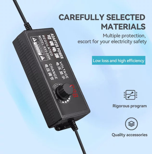 Tragbares Universal-Netzteil 3V-24V-3A mit EU/US-Stecker und Krokodilklemmen, einstellbare AC zu DC Labor-Stromversorgung in Schwarz - Bild 1