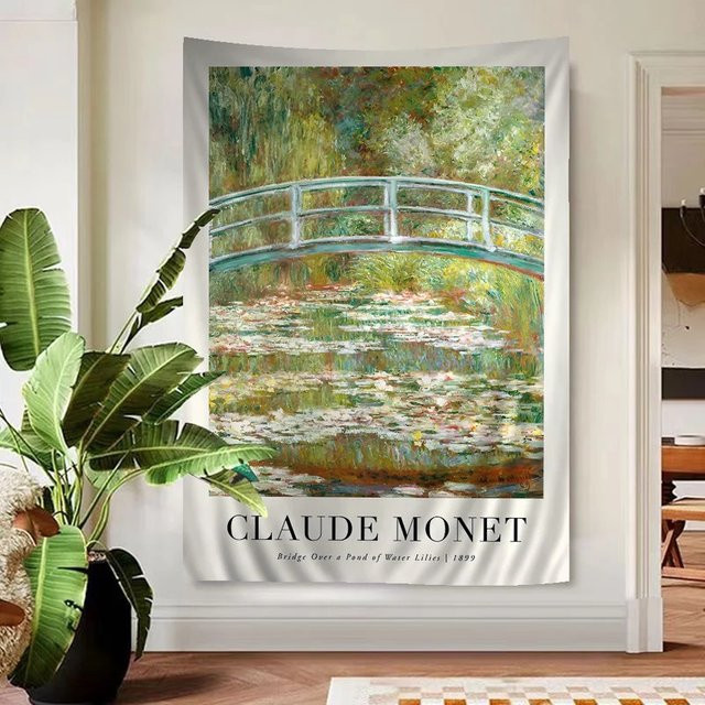 VIKAMA Claude Monet Kunst-Wandteppich mit Blumen-Landschaft und Mandala-Design in Multicolour, B/H: 70 x 50 cm - Bild 1