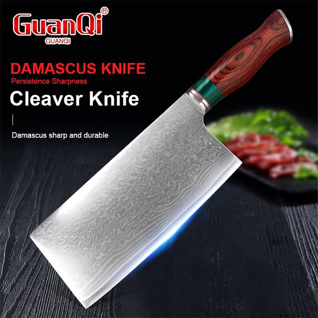 GuanQi Damaststahl Hackmesser mit Holzgriff in Silber - Bild 1