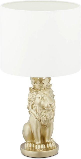 Relaxdays Tischlampe Löwe aus Polyresin in Weiß und Gold, Höhe: 47,5 cm, Breite: 25 cm, Tiefe: 25 cm - Bild 1
